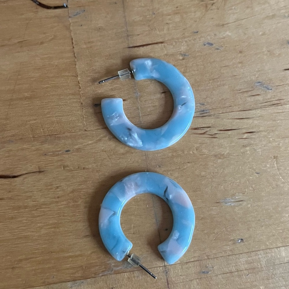 Blue/Purple Marbled Resin Hoop Earrings